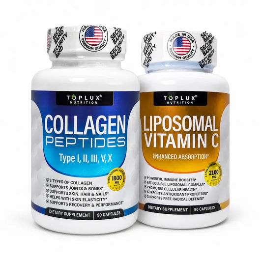 Combo Toplux: Péptidos de Colágeno + Vitamina C Liposomal | 90 cápsulas c/u
